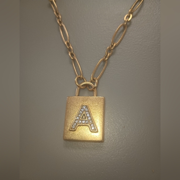 Sequin Padlock Initial A Necklace - Picture 3 of 4